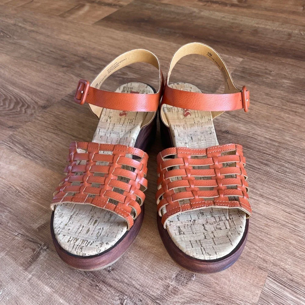 Korks Wedge Sandals Open Peep Toe Womens 10 Brown Ankle‎ Strap Comfort
